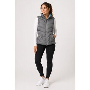 Athleta Full Zip Quilted Puffer Vest Womens Medium Gray Nylon Goose Down Pockets